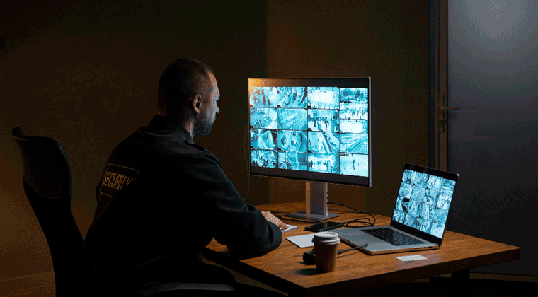 Um homem sentado em uma mesa em frente a um computador